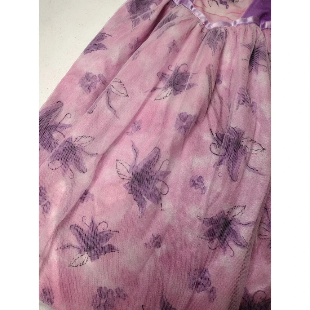 Disney Princess Rapunzel Nightgown Girls Size 3T Purple Pink Floral Mesh Dress
